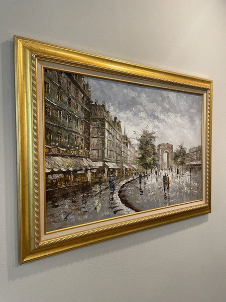 Paris Champs Elysees Impressionist Cityscape Oil On Canvas Signed Fontaine