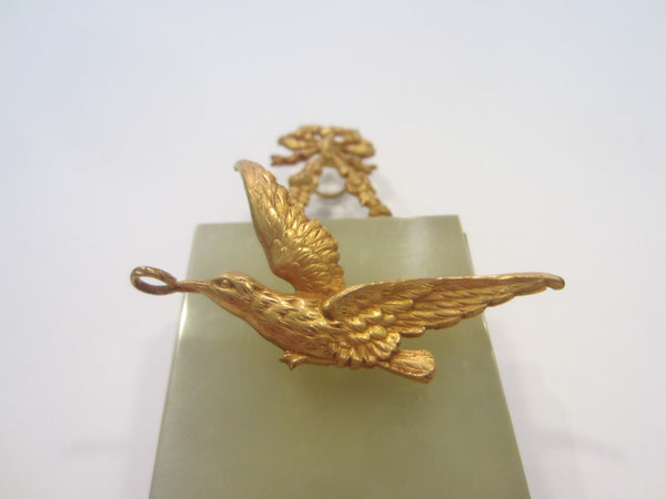 Folk Art Gilt Bronze Bird Marble Stone Holly Water Glass Font