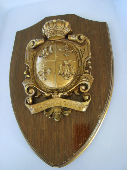 Medieval Wall Plaque Crown Shield Coat Of Arm Nuevo Mundo Dio Colon - Designer Unique Finds 