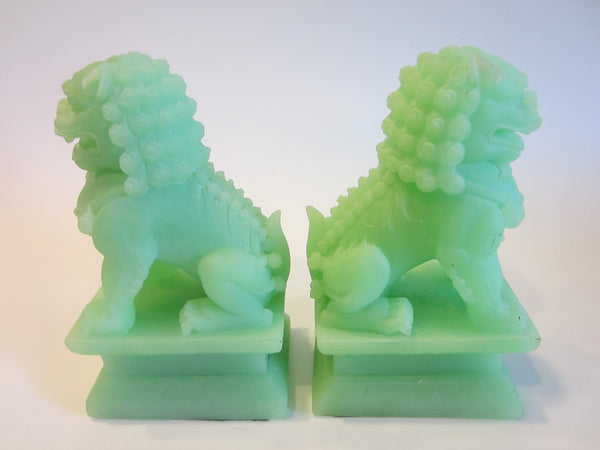 Asian Green Modern Foo Dogs Composite Bookends Sculptures