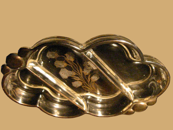 Daffodil Silver Painted Divided Glass Serving Dish