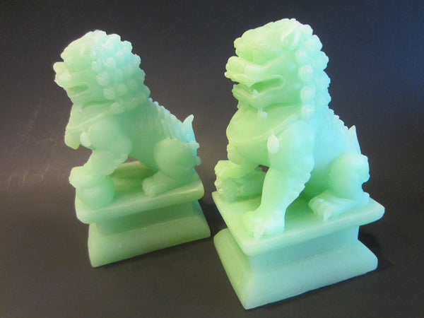 Asian Green Modern Foo Dogs Composite Bookends Sculptures