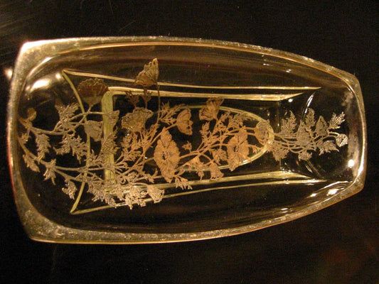 Silver Overlay Art Deco Glass Condiment Tray - Designer Unique Finds 
 - 3