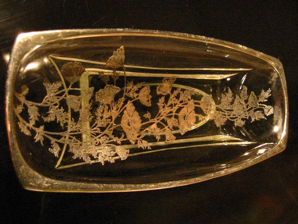 Depression Silver Overlay Art Deco Glass Condiment Tray - Designer Unique Finds 
 - 3
