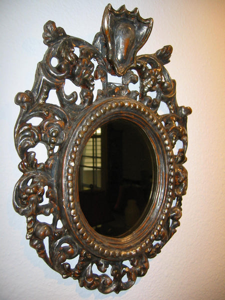 Italian Silver Crested Antique Updated Smokey Wall Mirrors