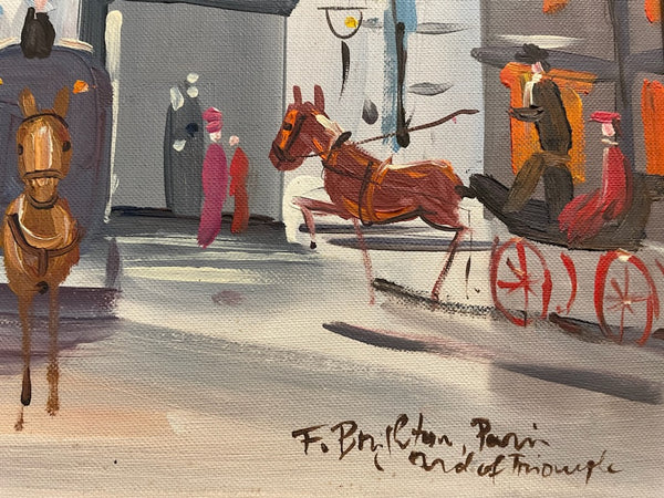 F Brighton Signed Impressionist Paris City View Arc de Triomphe Oil On Panel