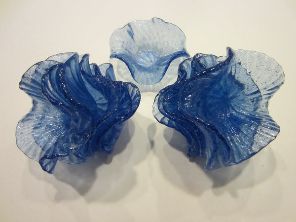 Venetian Blue Glass Decorative Miniature Petals Bowls - Designer Unique Finds 