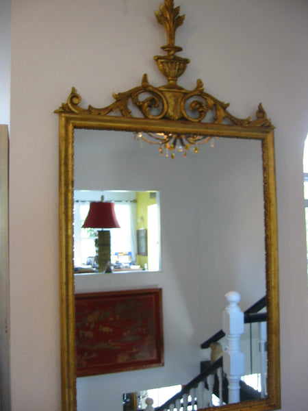 Wall Mirror Rococo Style Italy Gold Leaf Scrolled Vase Finial Crest - Designer Unique Finds 
 - 1