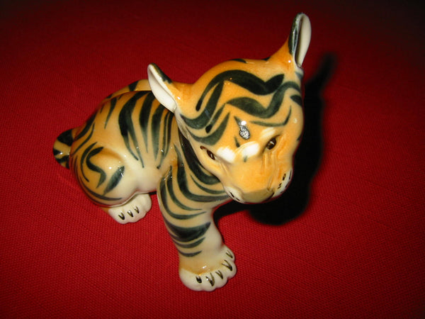 Lomonosov USSR Tiger Cub Hand Painted Glazed Porcelain Statue