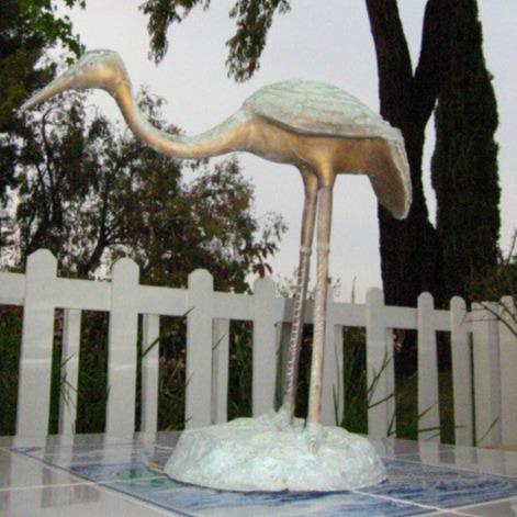 Heron Garden Sculpture Verdigris Patina Architectural Garden Art - Designer Unique Finds 