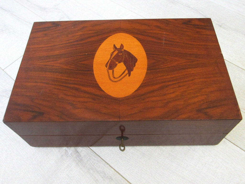 Equestrian Intarsia Burl Maple Horse Head Musical Box - Designer Unique Finds  - 1
