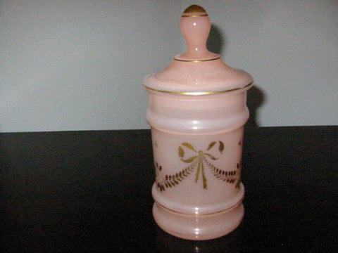 Pink Opaline Apothecary Germany Glass Jar Gilt Decorated - Designer Unique Finds 
