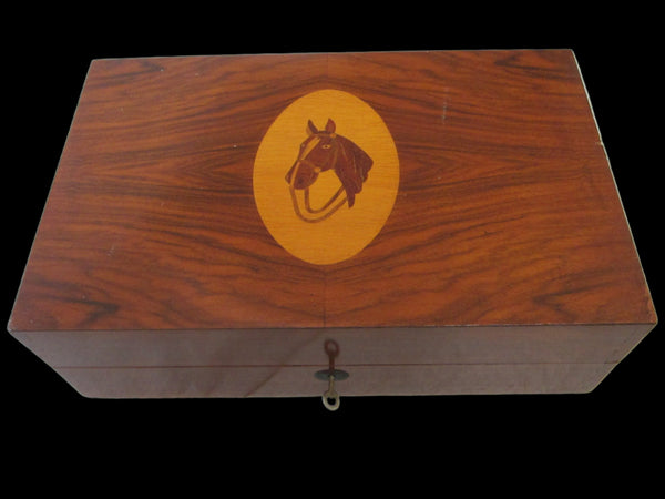Equestrian Horsehead Marquetry Musical Burl Rectangle Sectional Box