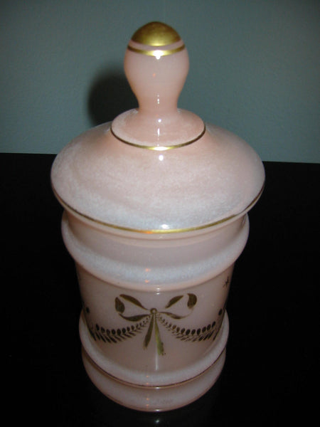 Pink Opaline Apothecary Germany Glass Jar Gilt Decorated - Designer Unique Finds 