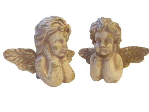 Polychrome Neutral Gilt Figurative Angels Candle Holders