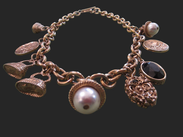 Charm Necklace Brass Link Chain Cameo Glass Stones - Designer Unique Finds 
 - 3