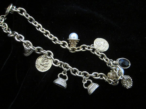 Charm Necklace Brass Link Chain Cameo Glass Stones - Designer Unique Finds 
 - 6