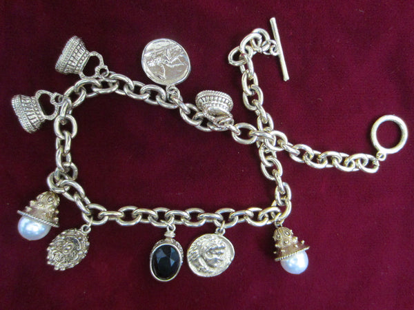 Charm Necklace Brass Link Chain Cameo Glass Stones - Designer Unique Finds 
 - 7