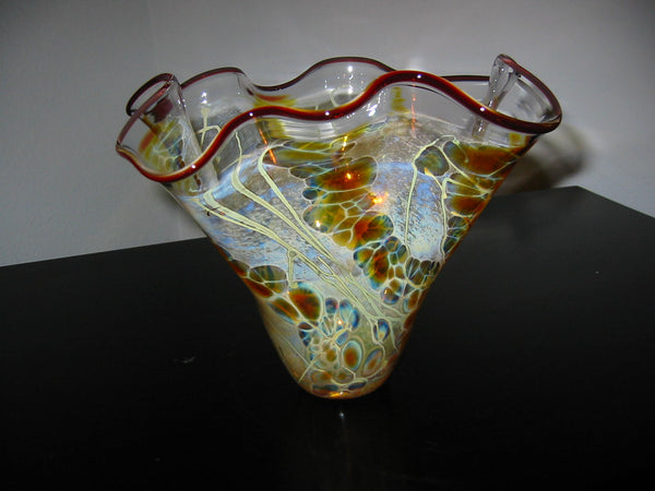 Venetian Handkerchief Hand Blown Glass Artist Signed Abstract Vase - Designer Unique Finds 