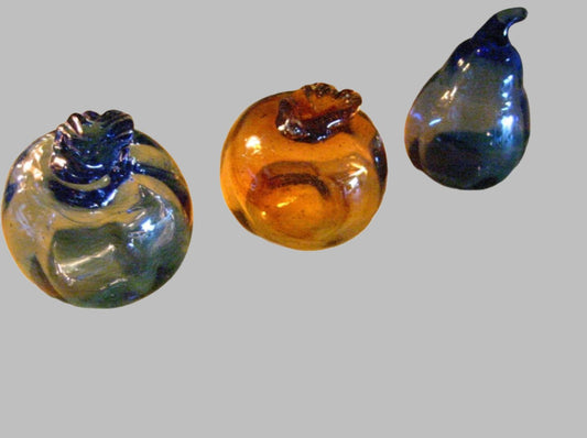 Three Modernist Hand Blown Colored Glass Fruits  - Designer Unique Finds 