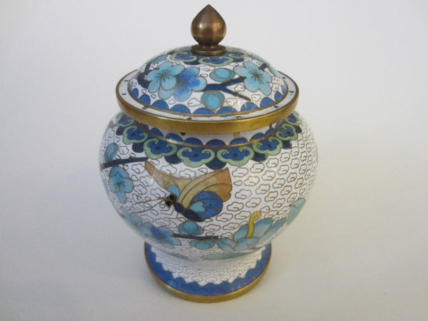 Chinese Jingfa Cloisonne Ginger Jar Enameling Blue Flowers - Designer Unique Finds 
