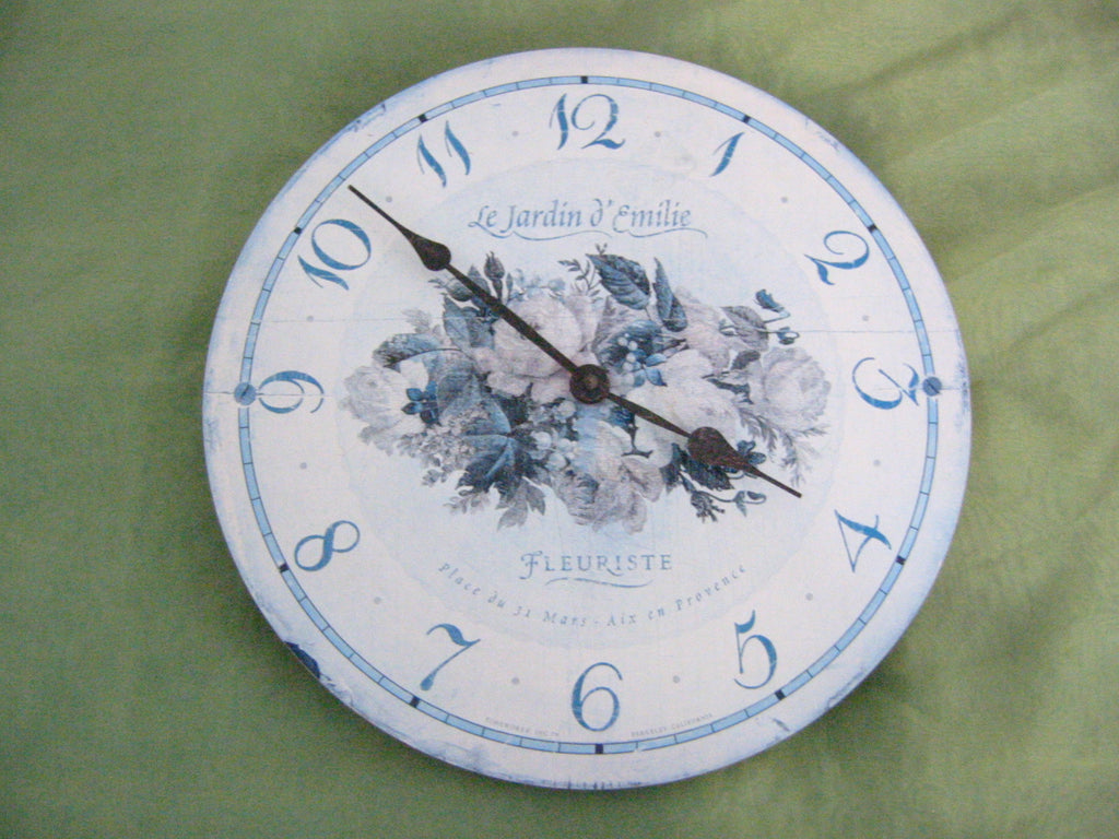 Le Jardin d Emilie Fleuriste Timeworks Quartz Wall Clock Green Blue Flowers - Designer Unique Finds 