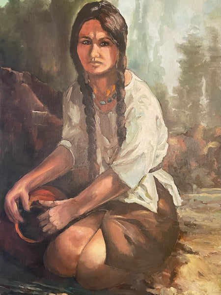 Laura Logsdon Native Girl Signed Portrait Painting Oil On Canvas