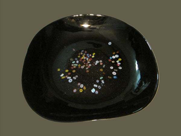 Dino Marten Attribute Venetian Black Glass Bowl Charger Infused Millefiori Gold Inclusion