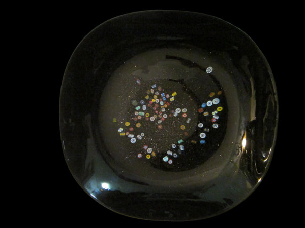 Dino Marten Attribute Venetian Black Glass Bowl Charger Infused Millefiori Gold Inclusion