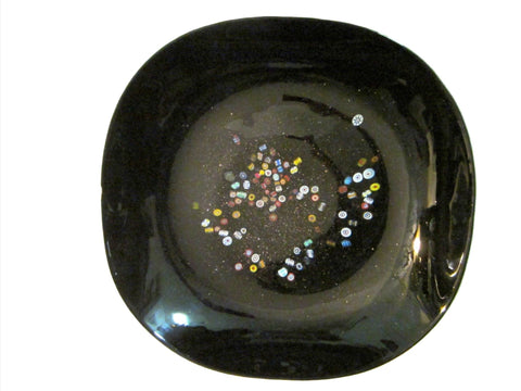 Dino Marten Attribute Venetian Black Glass Bowl Charger Infused Millefiori Gold Inclusion - Designer Unique Finds  - 1