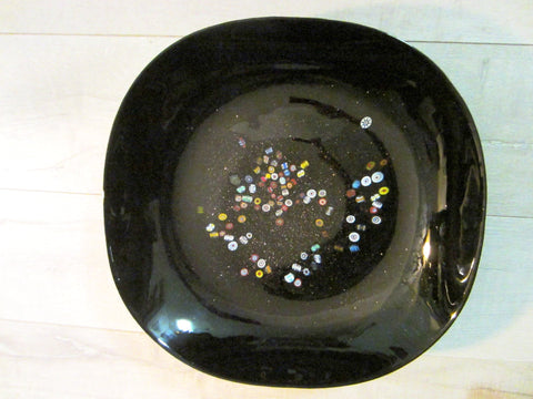Dino Marten Attribute Venetian Black Glass Bowl Charger Infused Millefiori Gold Inclusion - Designer Unique Finds  - 1