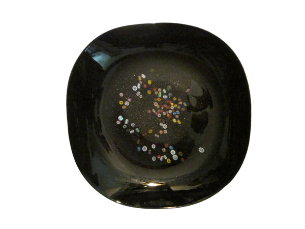 Dino Marten Attribute Venetian Black Glass Bowl Charger Infused Millefiori Gold Inclusion