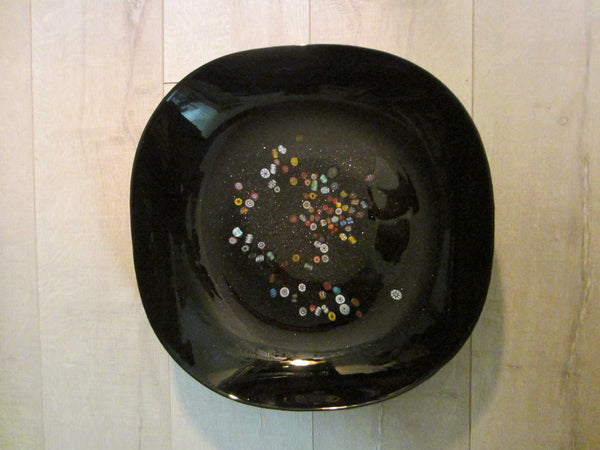 Dino Marten Attribute Venetian Black Glass Bowl Charger Infused Millefiori Gold Inclusion