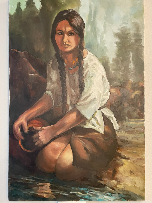 Laura Logsdon Native Girl Signed Portrait Painting Oil On Canvas