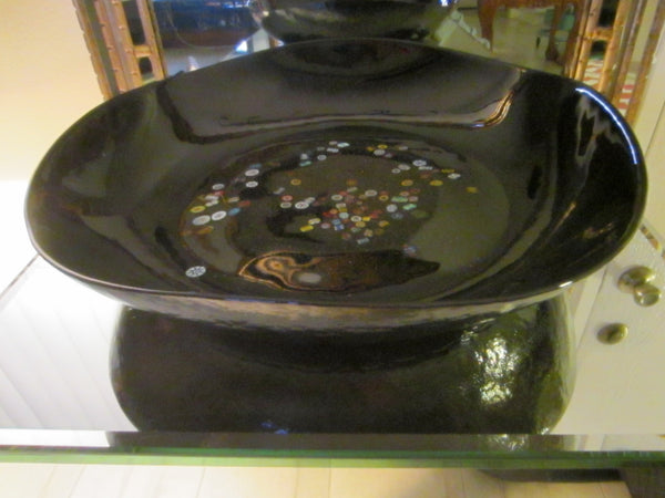 Murano Millefiori Black Glass Bowl Signed Multicolor Gold Inclusion - Designer Unique Finds 
 - 3