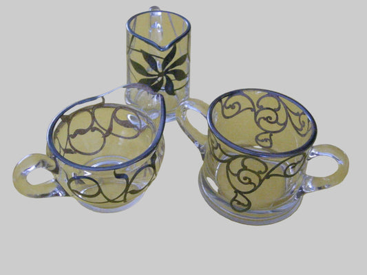 Silver Overlay Glass  Serving Set - Designer Unique Finds 