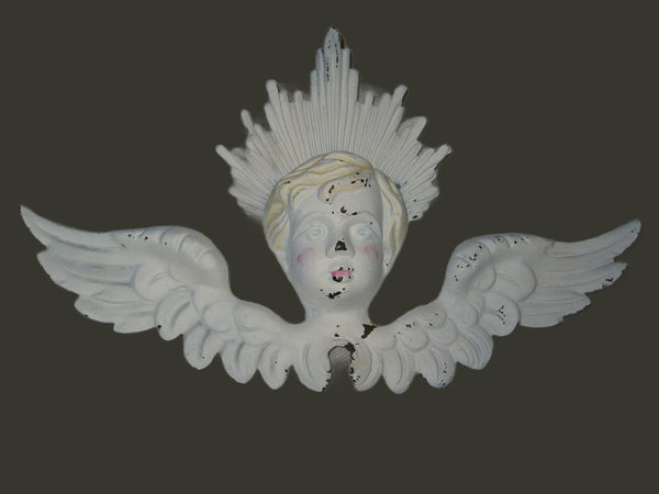 Folk Art Hand Painted White Metal Angel - Designer Unique Finds 