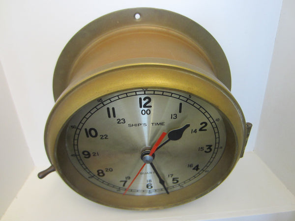 Ships Time Brass Porthole Quartz Nautical Clock - Designer Unique Finds 
