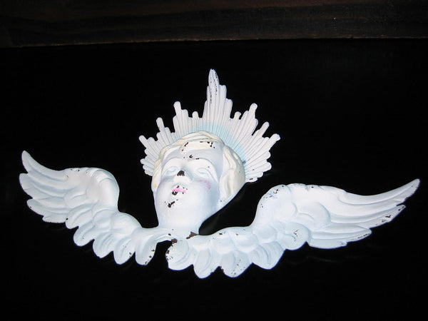 White Painted Folk Art Metal Angel