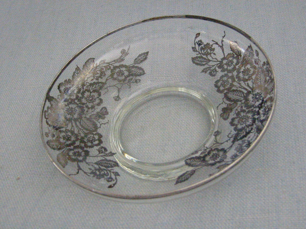 Silver Overlay Glass Condiment Dish Floral Decoration - Designer Unique Finds 