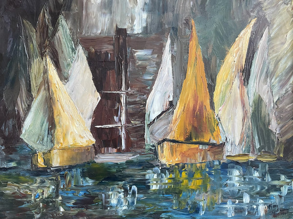 Betty Williamson Sailboats Marine Nautical Oil On Canvas