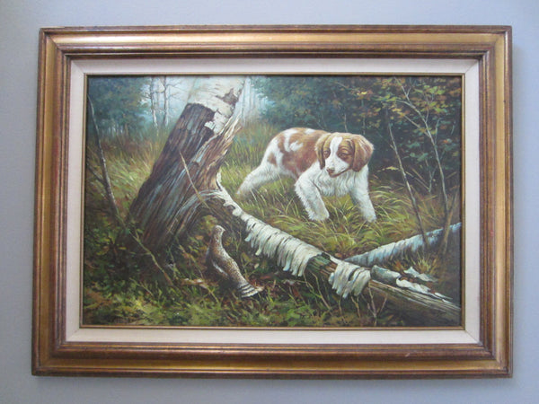 Impressionist Signed Painting Outdoor Dog Oil On Canvas
