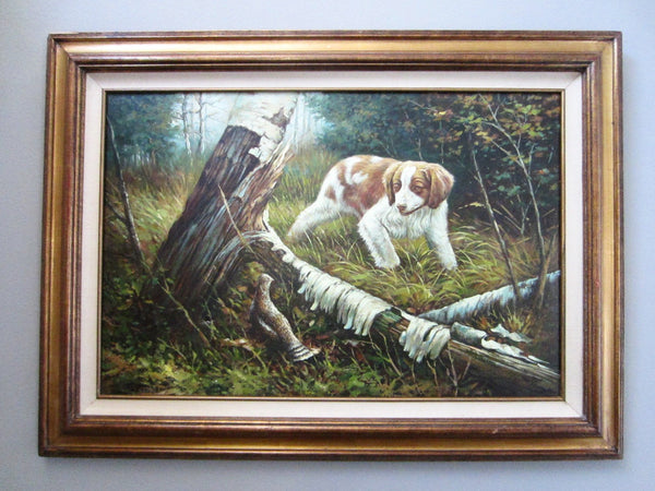 Landscape Impressionist Hunting Dog Oil On Canvas Signed - Designer Unique Finds 
 - 1