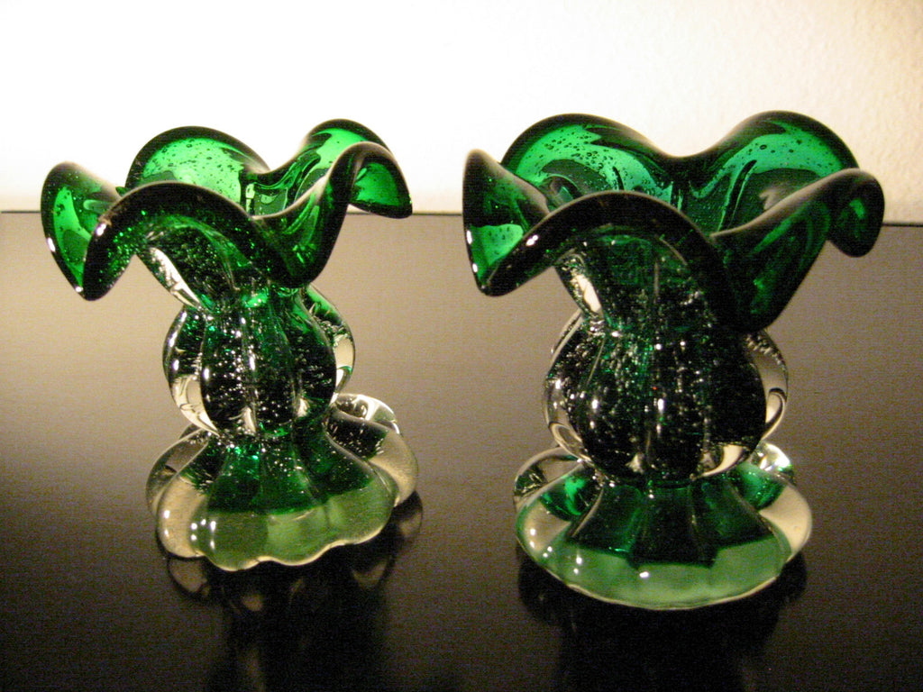 Archimede Seguso Green Murano Glass Votive Candle Holders Designer Unique Finds