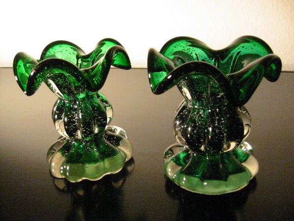 Murano Votive Candle Holders Seguso Archimedes Green Glass Bowls - Designer Unique Finds 
 - 1