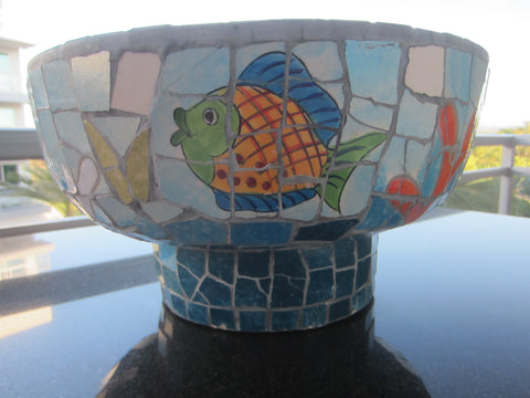 Nautical Mosaic Centerpiece Cemented Hand Made Sea Creature Bowl 