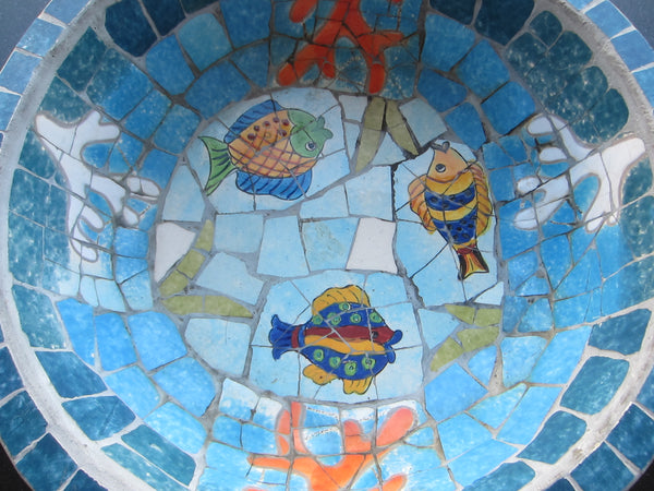 Nautical Mosaic Centerpiece Cemented Bowl Hand Crafted Sea Creatures