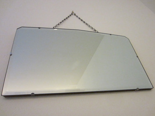 Art Deco Beveled Mirror White Metal Hanging Link Chain - Designer Unique Finds 