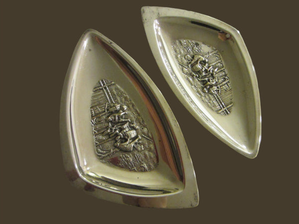 Denmark Silver Plated Trays Village Scene Figurative Marked
