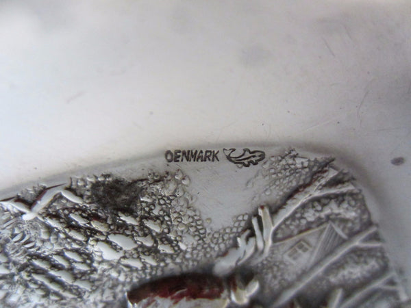 Denmark Silver Plated Tray In Pair Signed Village Scene - Designer Unique Finds 